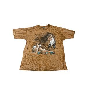 Vintage Yosemite Shirt 3D Brown/White Native American Men Size XL